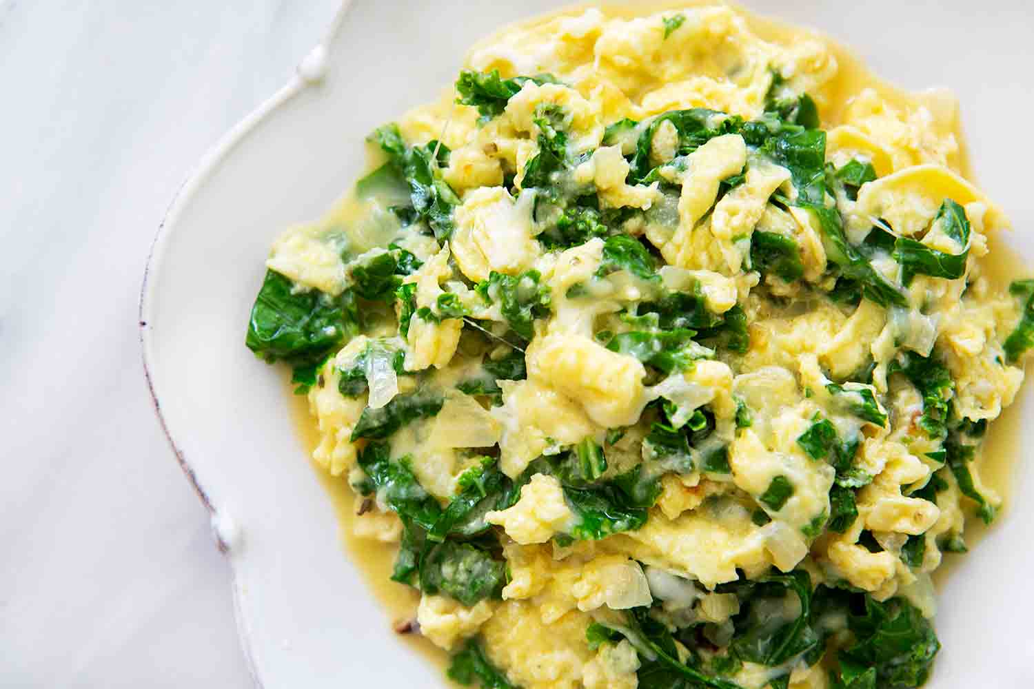 Scrambled Eggs with Kale and Mozzarella Recipe | SimplyRecipes.com